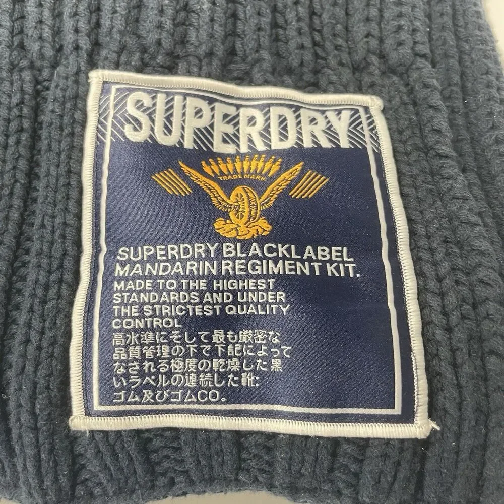 Superdry Super Cable Chunky Knit Navy Blue Unisex Scarf Black Label